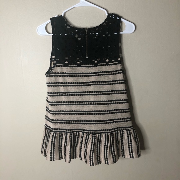 Free People Linen Tank Top Shirt Black & Cream S - Picture 2 of 3